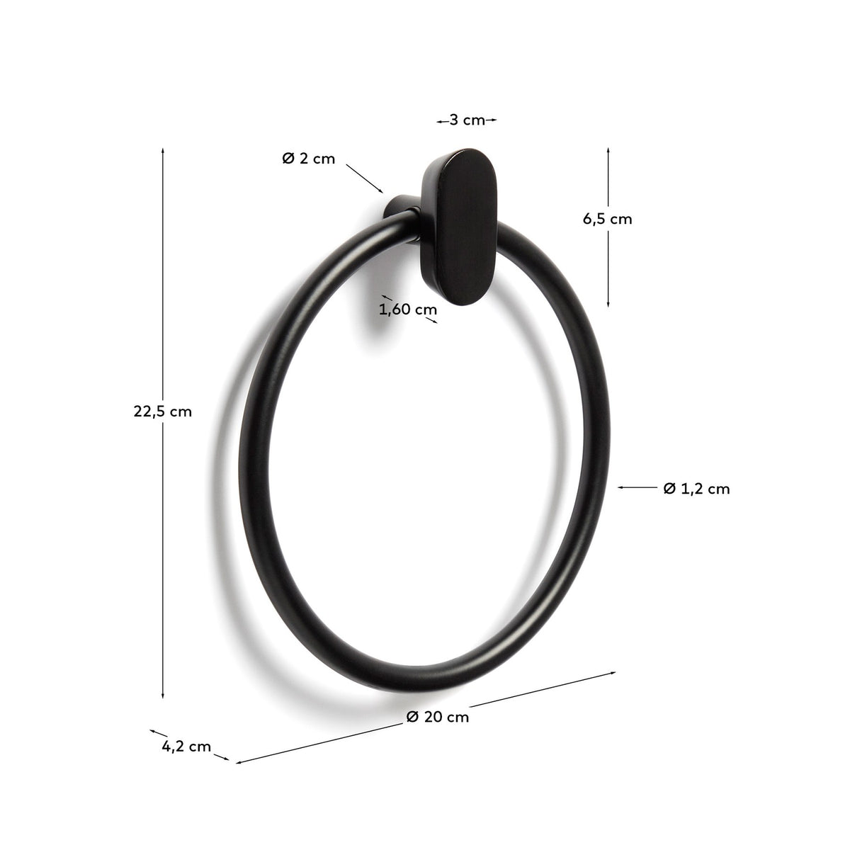 Schwarzer Handtuchhalter Arely aus rostfreiem Stahl und Buchenholz, runde Ringform, pulverbeschichtete Oberfläche, Badzubehör von Kave Home.