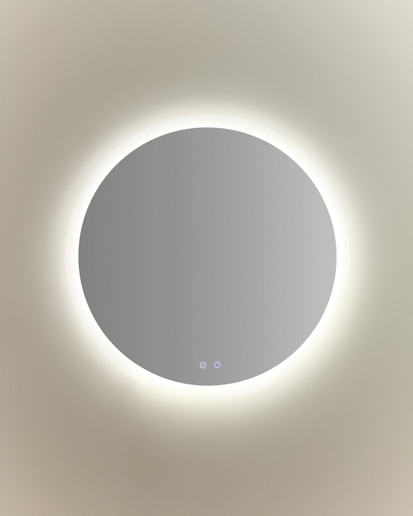 Runder Badezimmerspiegel Mervi mit LED-Licht und Anti-Beschlag-Funktion, Ø 80 cm in Transparent präsentiert im Onlineshop von KAQTU Design AG. Badzubehör ist von Kave Home