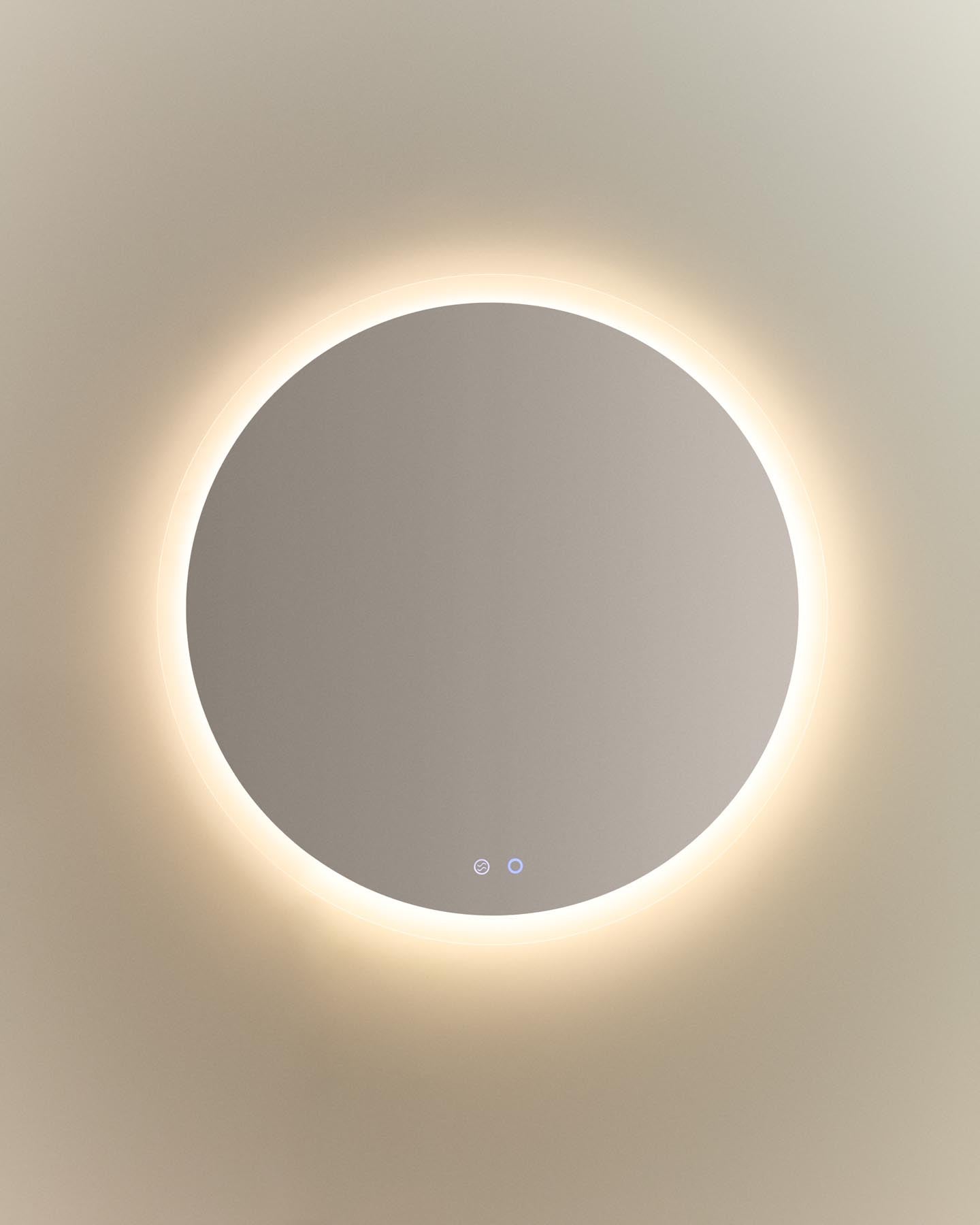 Runder Badezimmerspiegel Mervi mit LED-Licht und Anti-Beschlag-Funktion, Ø 80 cm in Transparent präsentiert im Onlineshop von KAQTU Design AG. Badzubehör ist von Kave Home