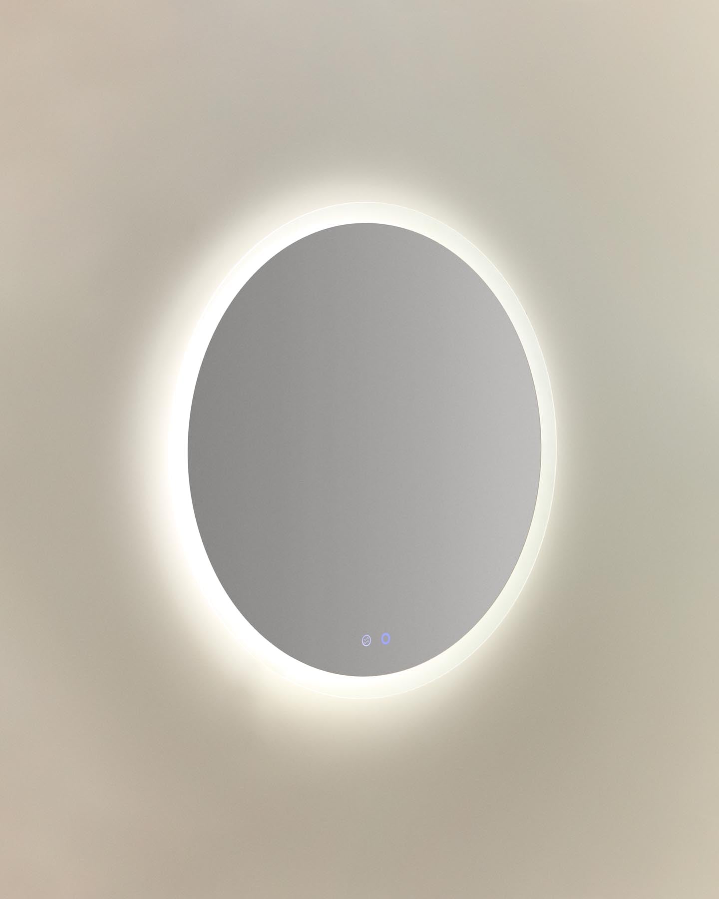 Runder Badezimmerspiegel Mervi mit LED-Licht und Anti-Beschlag-Funktion, Ø 80 cm in Transparent präsentiert im Onlineshop von KAQTU Design AG. Badzubehör ist von Kave Home