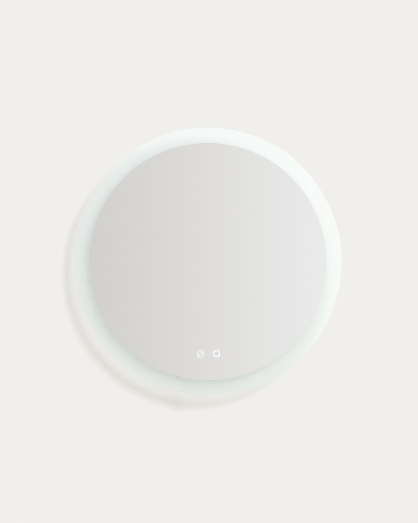 Runder Badezimmerspiegel Mervi mit LED-Licht und Anti-Beschlag-Funktion, Ø 60 cm in Transparent präsentiert im Onlineshop von KAQTU Design AG. Badzubehör ist von Kave Home