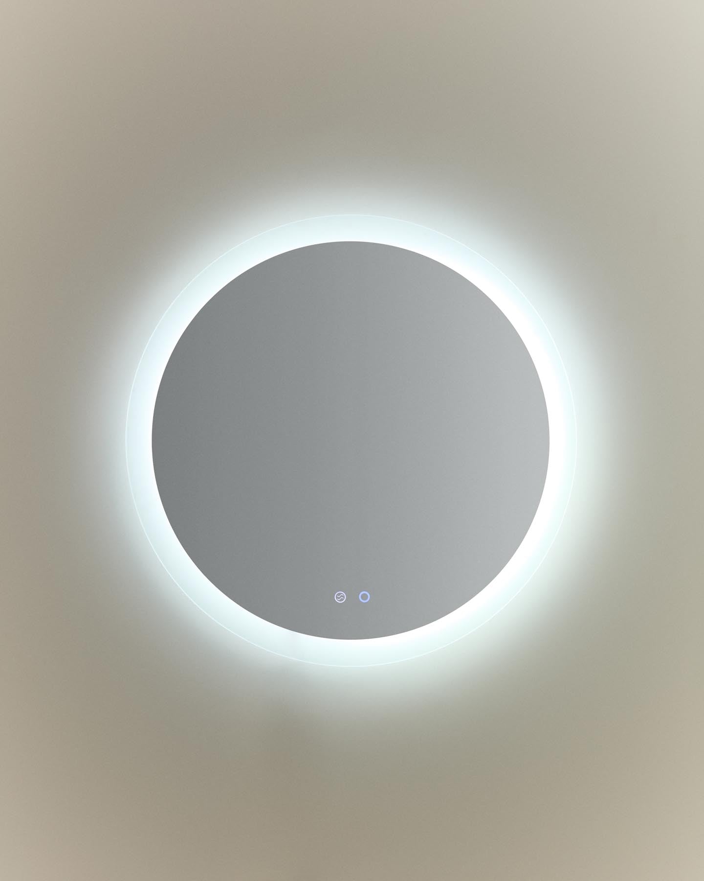 Runder Badezimmerspiegel Mervi mit LED-Licht und Anti-Beschlag-Funktion, Ø 60 cm in Transparent präsentiert im Onlineshop von KAQTU Design AG. Badzubehör ist von Kave Home