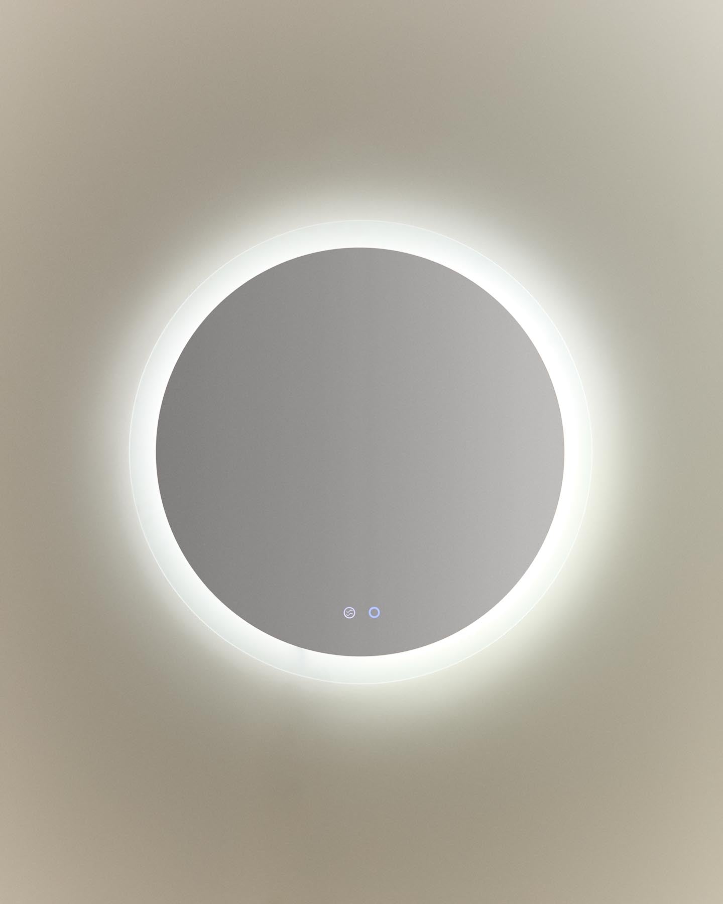 Runder Badezimmerspiegel Mervi mit LED-Licht und Anti-Beschlag-Funktion, Ø 60 cm in Transparent präsentiert im Onlineshop von KAQTU Design AG. Badzubehör ist von Kave Home