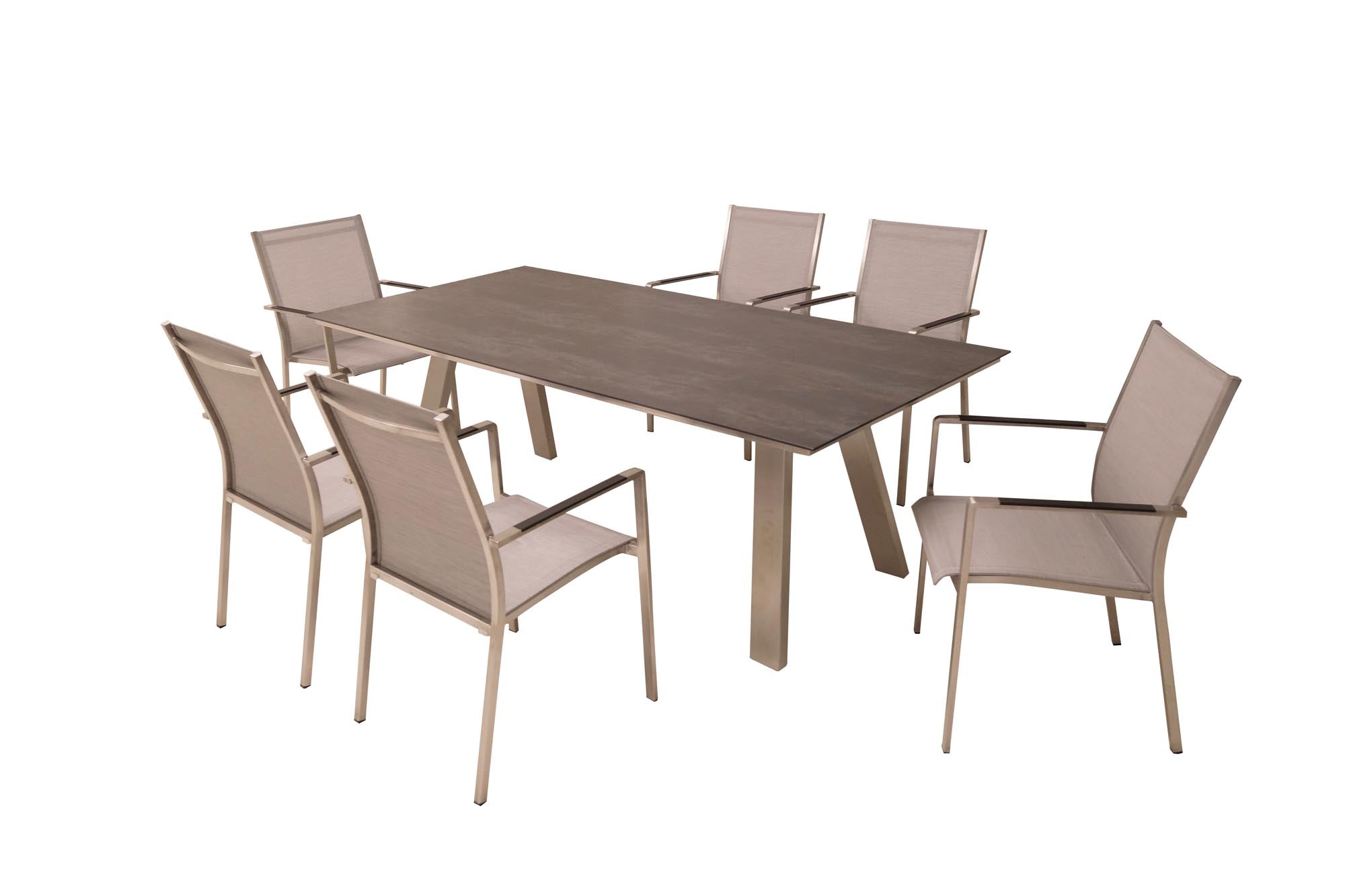 Eleganter Gartentisch Monaco in Edelstahl A-Form, 210x100 cm, ideal für stilvolle Outdoor-Bereiche, präsentiert von Be Garden.