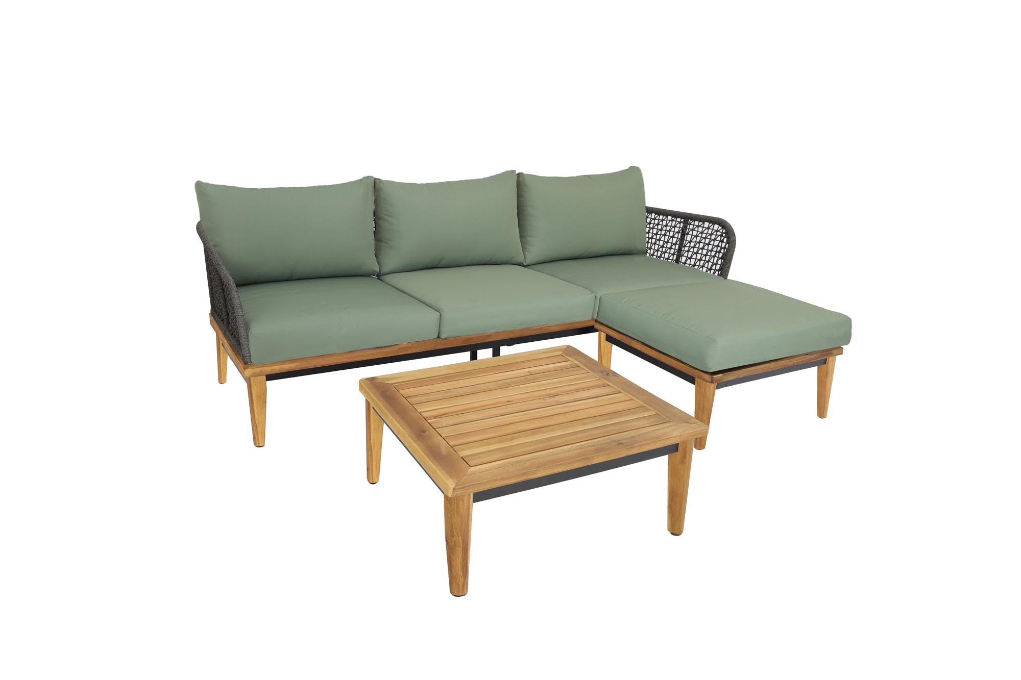 Moderne Gartenlounge Locarno, kompakte Eckgarnitur aus Akazie, ideal für entspannte Stunden im Freien, erhältlich bei KAQTU Design AG.