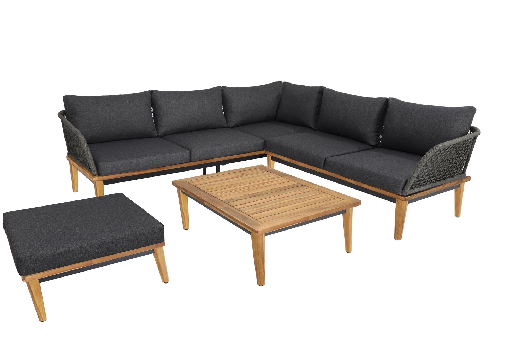 Moderne Gartenlounge Locarno in elegantem Dunkelgrau, großzügige Eckvariante für entspannte Stunden im Freien, ideal für gesellige Runden.
