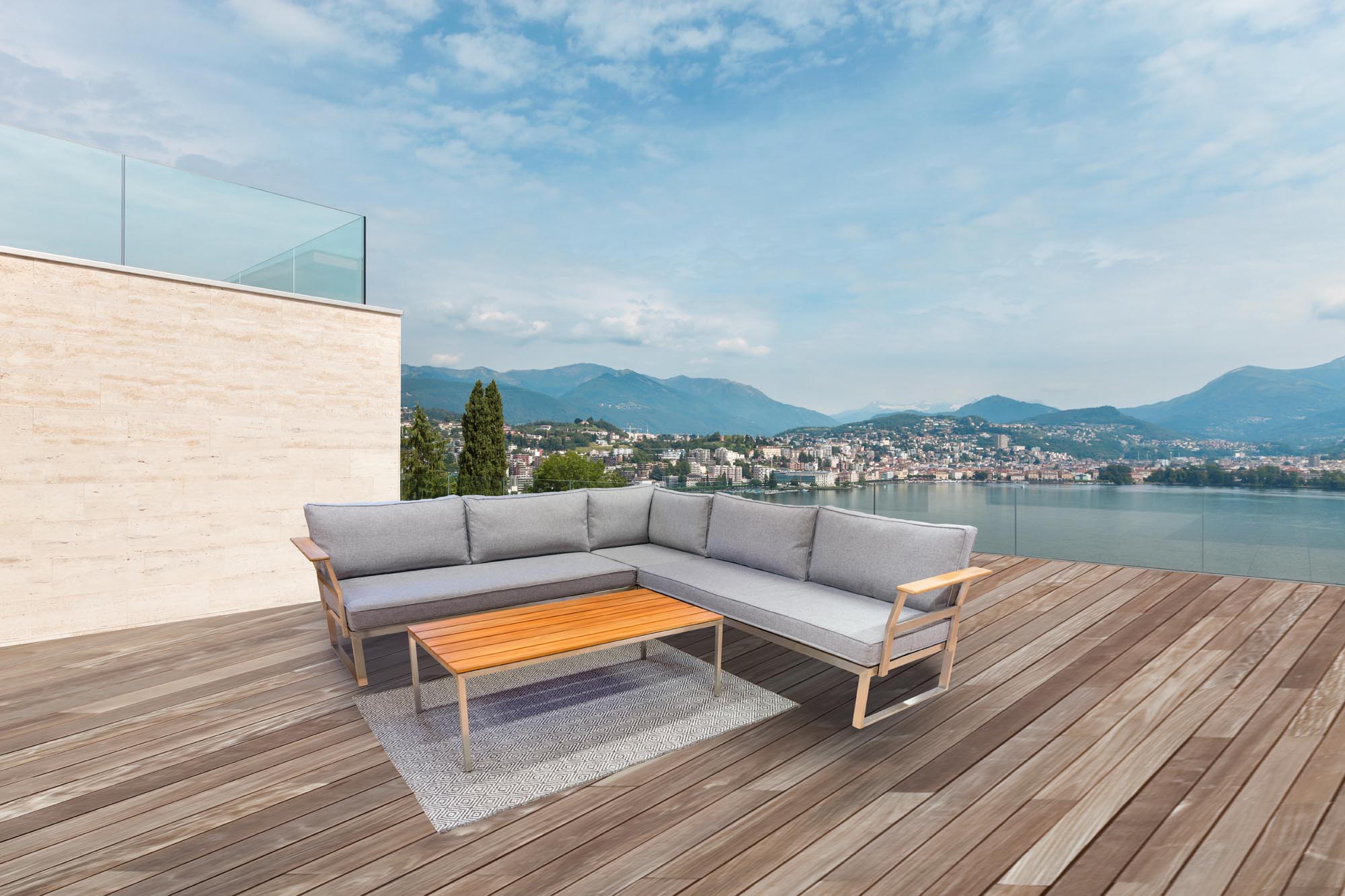Elegante Gartenlounge Orion groß von Be Garden, perfekt für gesellige Abende im Freien, vereint Komfort und modernes Design.