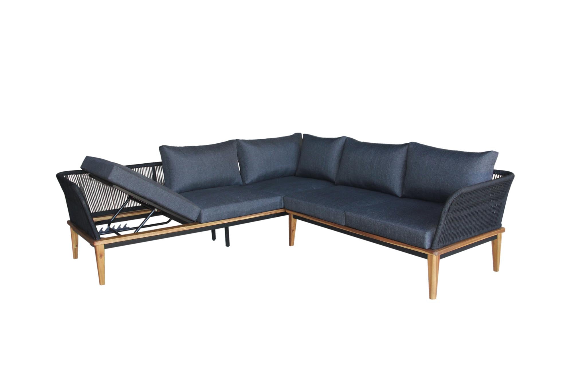 Elegante Gartenlounge Bellinzona in Teak-Optik, bestehend aus einem 3er und einem 2er Sofa, ideal für entspannte Stunden im Freien.