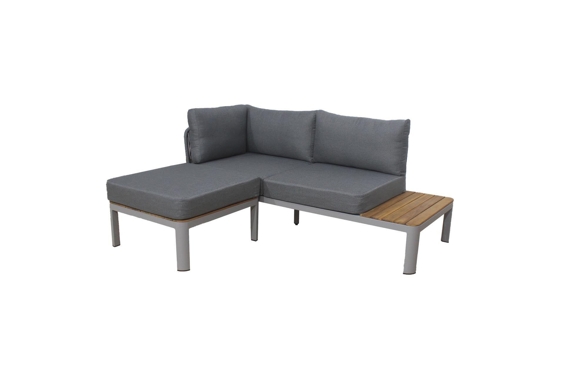 Elegante Loungegruppe Madrid mit 2er Sofa und Couchtisch aus Akazienholz, ideal für entspannte Stunden im Freien.