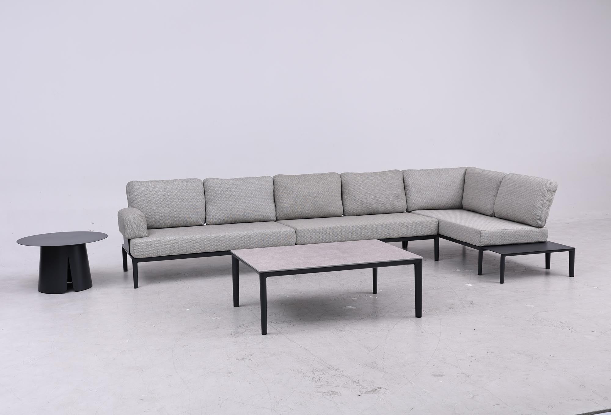 Stylisches 2-Sitzer Gartensofa mit Eckelement in elegantem Anthrazit, ideal für entspannte Momente im Freien.
