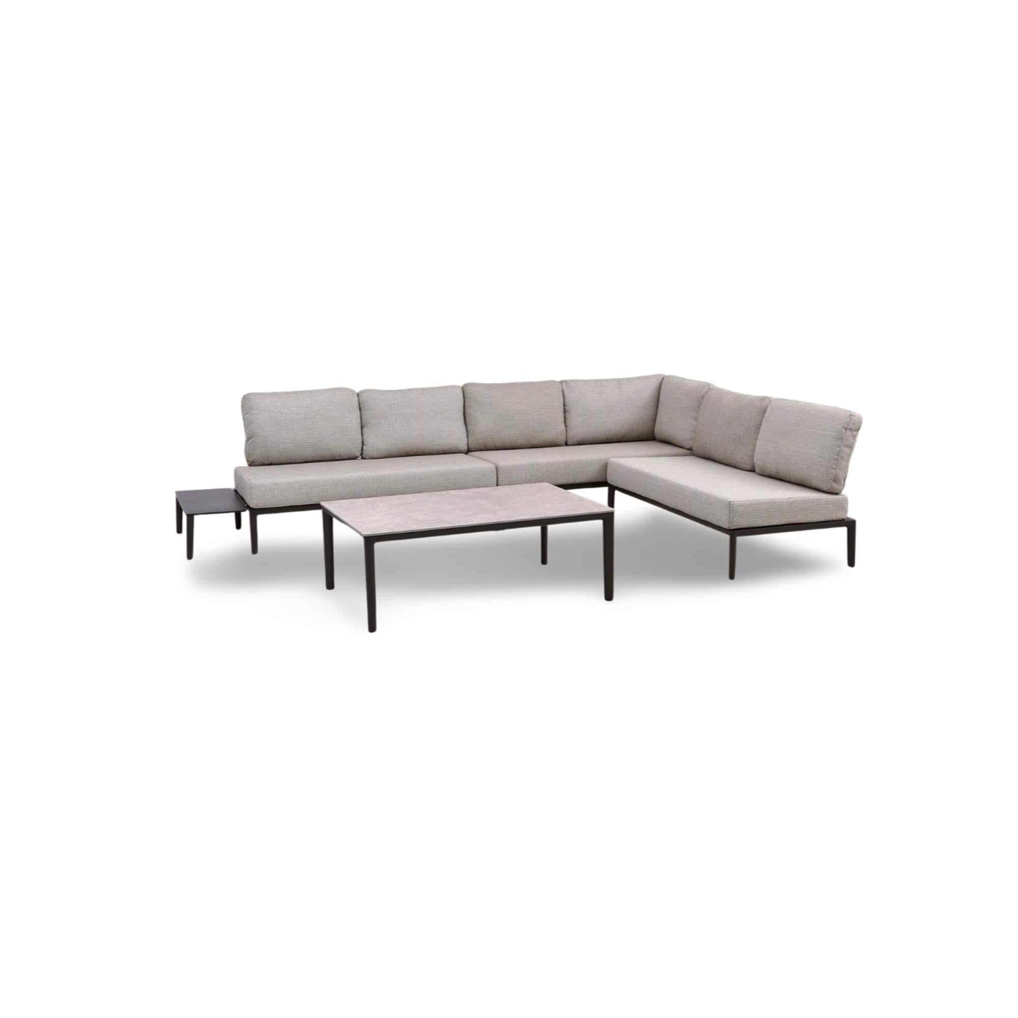 Modernes Gartensofa für zwei Personen ohne Armlehnen in schickem Anthrazit, perfekt für gemütliche Stunden im Garten oder auf der Terrasse.