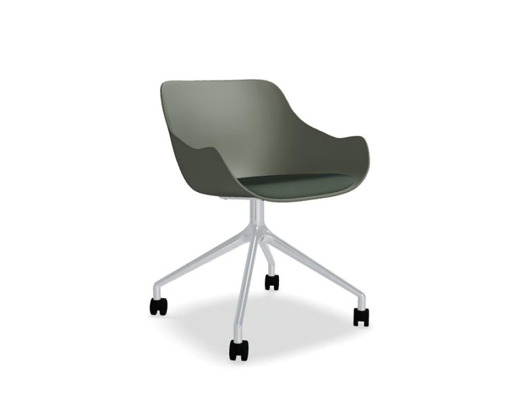 Baltic Remix BL3PP19K - Stuhl mit poliertem Aluminiumgestell in Grün präsentiert im Onlineshop von KAQTU Design AG. Dreh-Schalenstuhl mit Rollen ist von Mdd