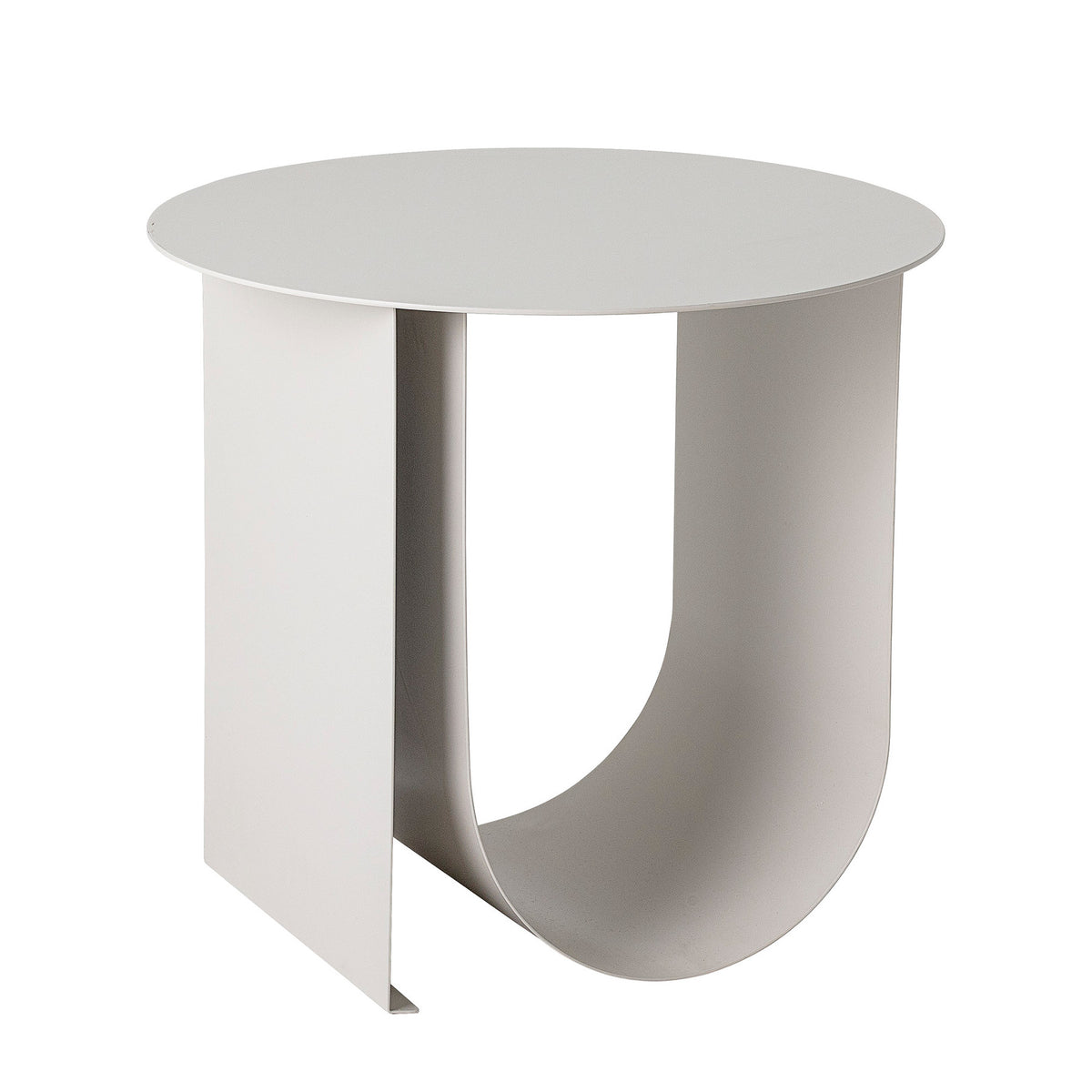 Runder Beistelltisch Cher von Bloomingville aus pulverbeschichtetem Eisen in Beige mit geschwungenen Beinen in U-Form, Durchmesser 43 cm.
