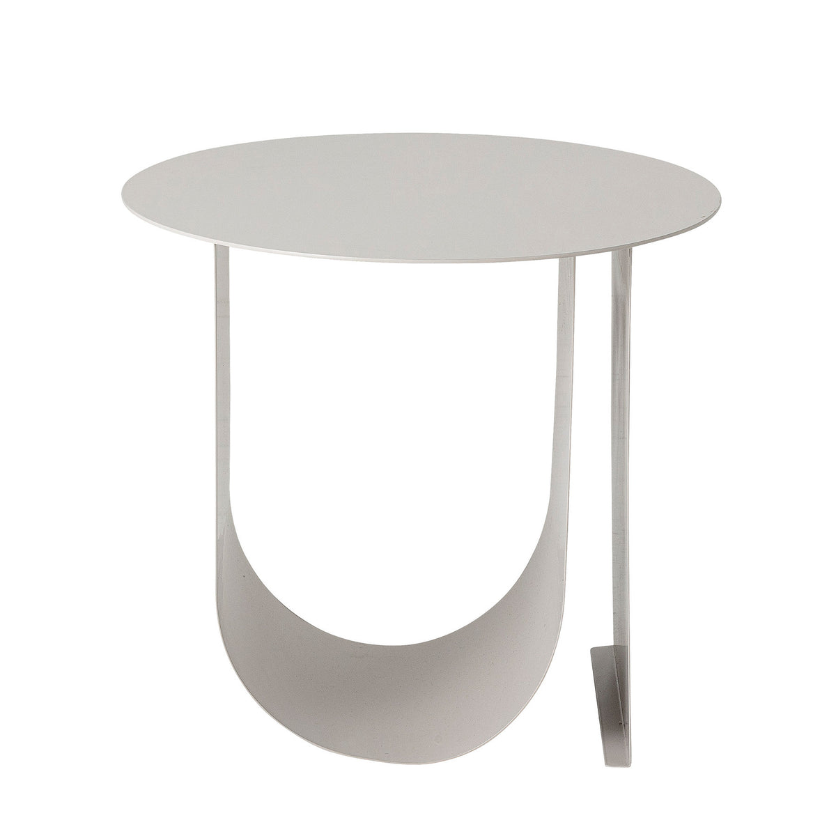 Runder Beistelltisch Cher von Bloomingville aus pulverbeschichtetem Eisen in Beige mit geschwungenen Beinen in U-Form, Durchmesser 43 cm.