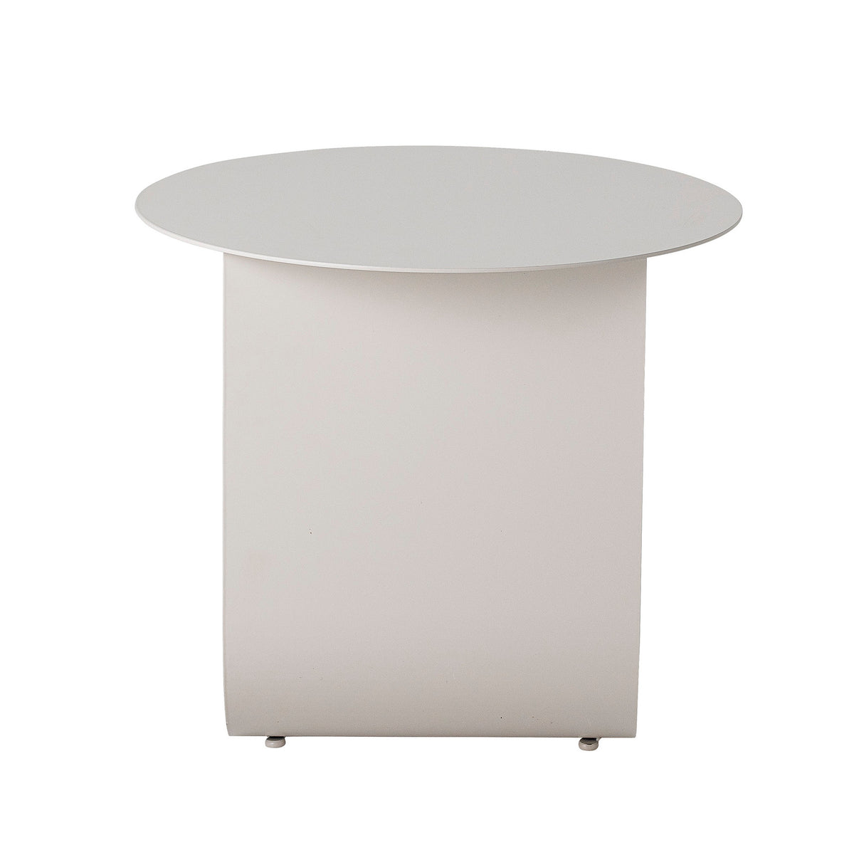 Runder Beistelltisch Cher von Bloomingville aus pulverbeschichtetem Eisen in Beige mit geschwungenen Beinen in U-Form, Durchmesser 43 cm.