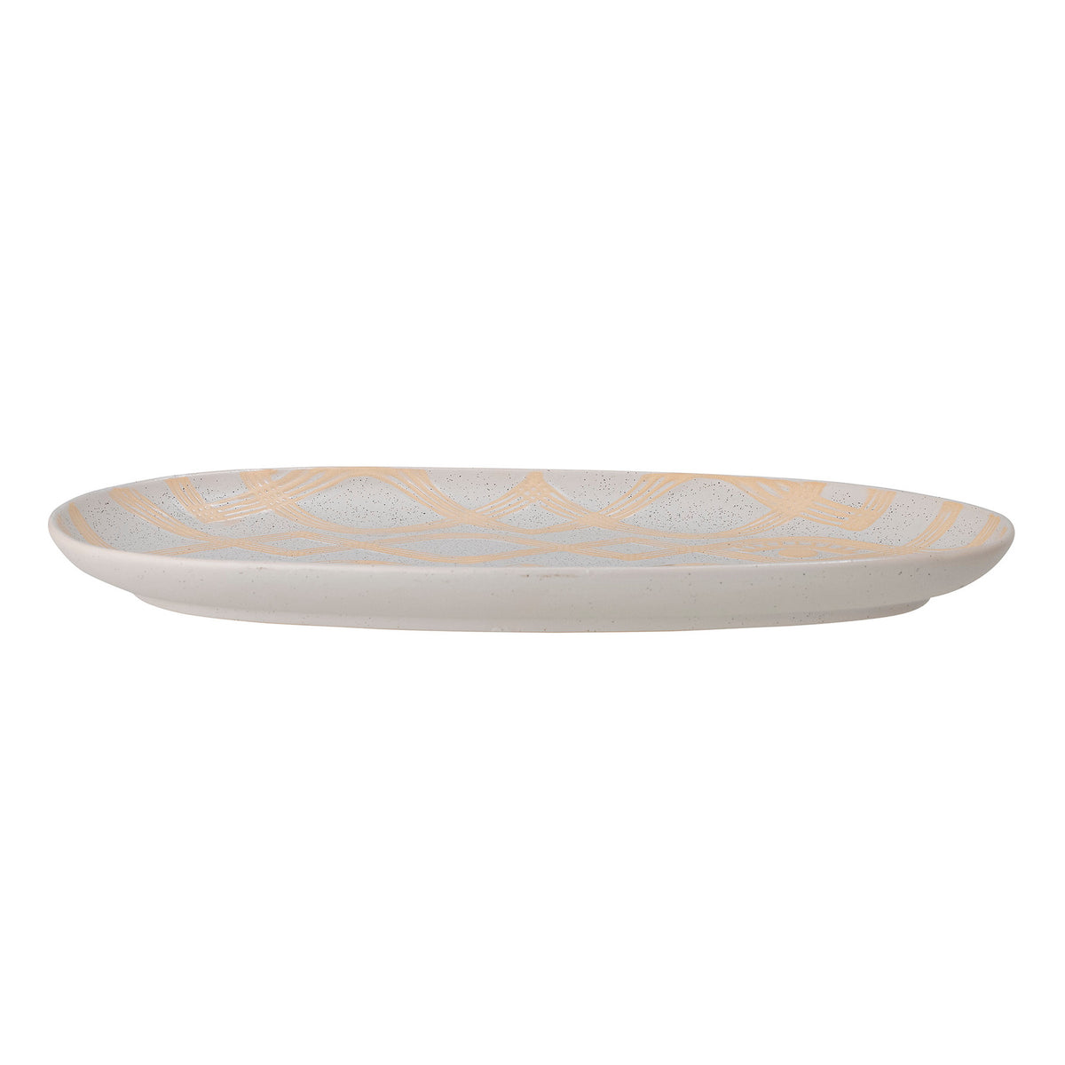 Rechteckiges Tablett aus Steingut in Beige mit natürlicher Glasuroptik, handgefertigt, von Bloomingville aus der Newa Serie.