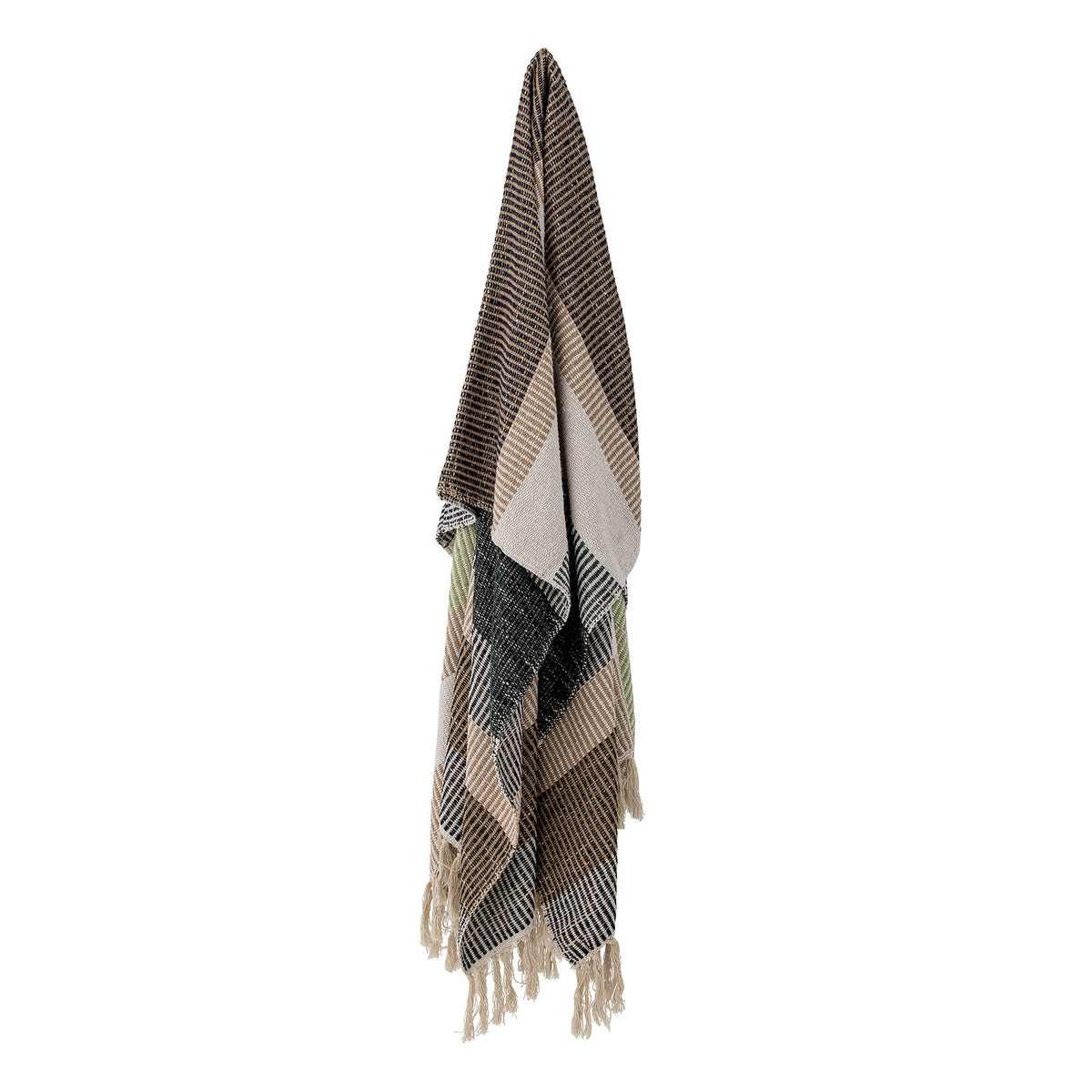 Bunte Wolldecke Isnel von Creative Collection aus Mischfasern, geflochtene Oberfläche, garngefärbtes Muster im Boho Chic Stil, 160x130 cm.