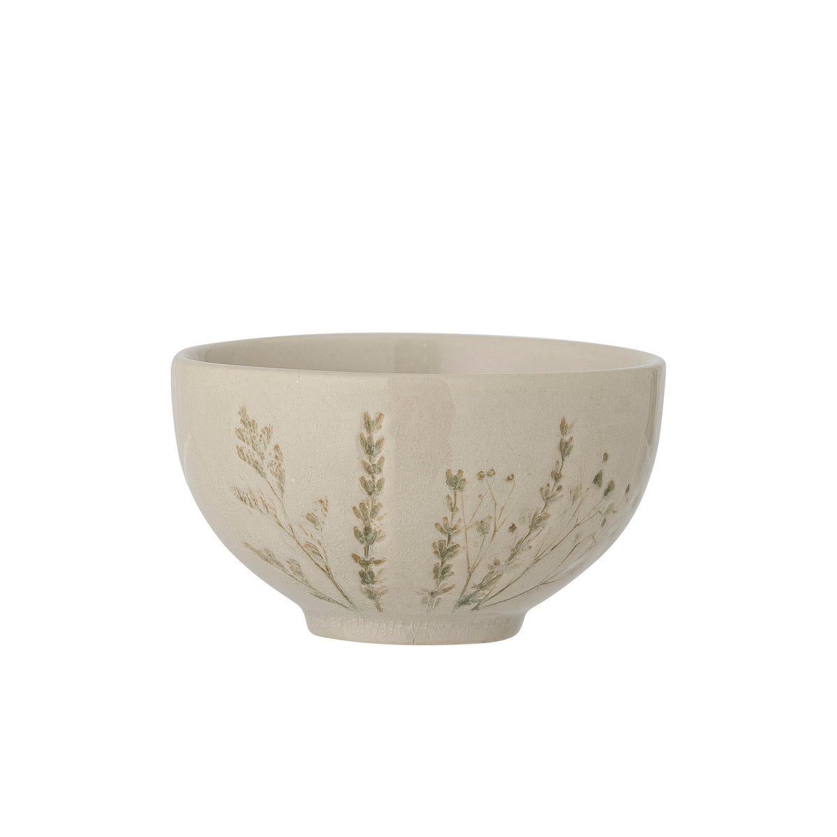 Weisse Steingutschale Bea von Bloomingville mit handgestempeltem Blumenmuster und Krakeleeglasur, rund, Durchmesser 30.5 cm