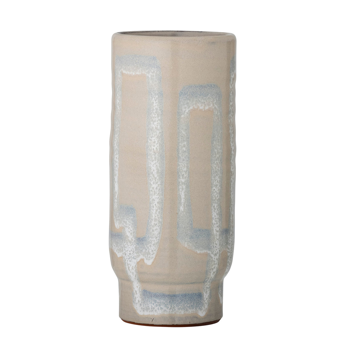 Deko-Vase Vefa von Bloomingville aus Terrakotta in Beige mit hellem Muster, handgefertigte Verzierung, schlanke runde Form, Höhe 28.5 cm.