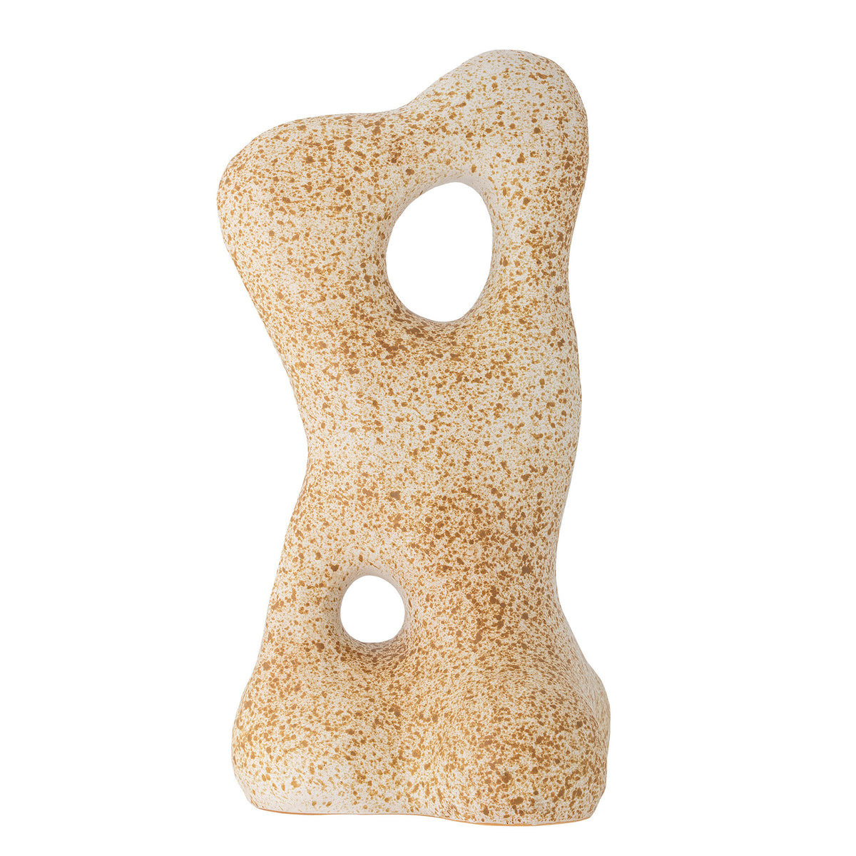 Grosse dekorative Skulptur Raheen von Bloomingville aus beigem Steingut, schlanke geschwungene Form, platzierbar auf Boden oder Tisch.