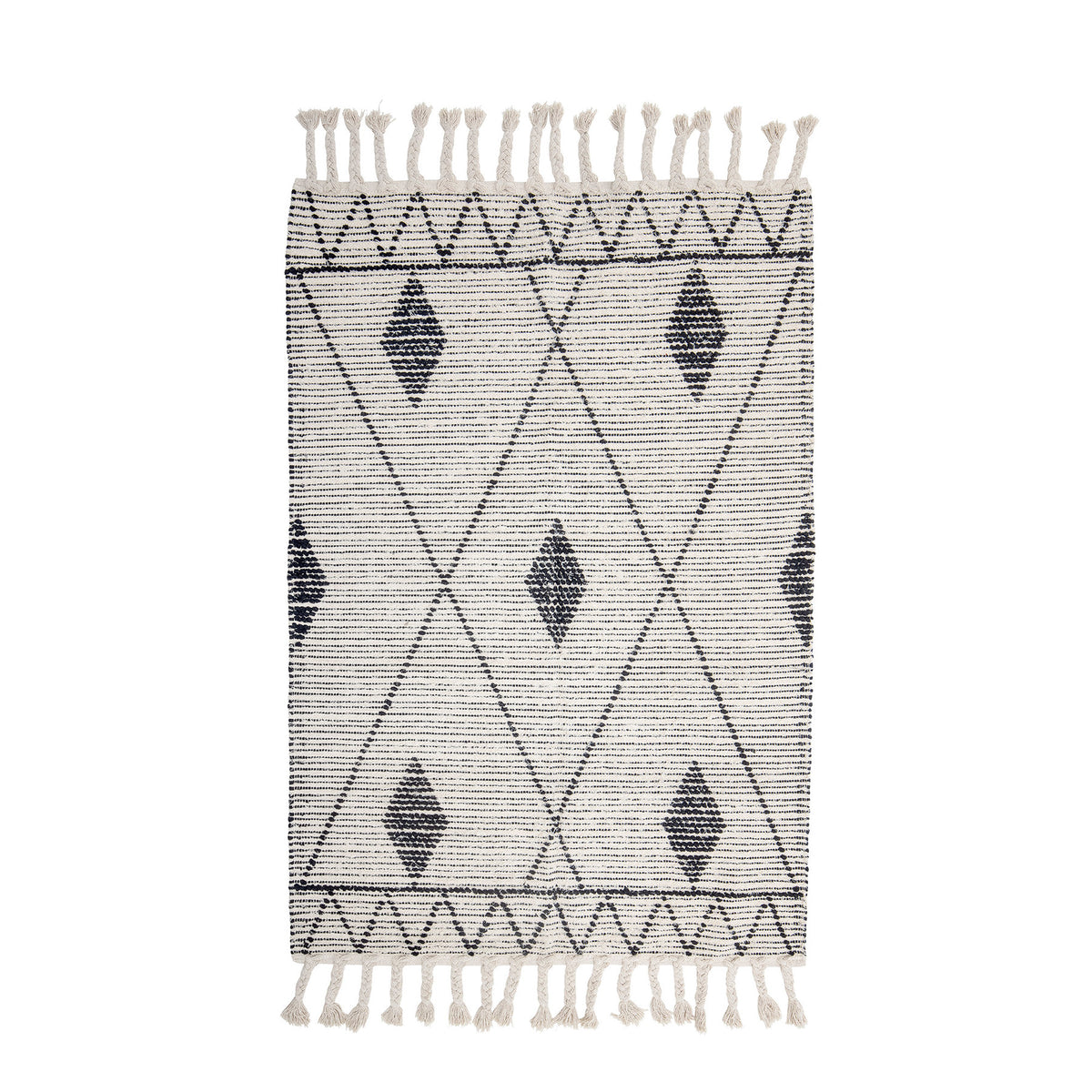 Beiger Yuki Teppich aus Baumwolle, Polyester und Rayon mit gewebtem Muster, rechteckige Form, Creative Collection, Boho-Chic-Stil