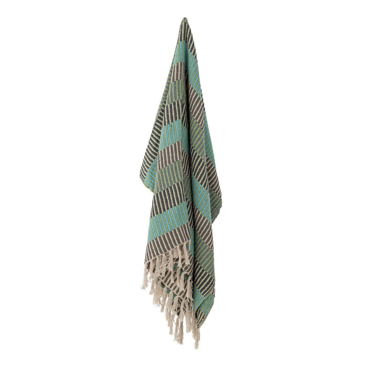 Bunte Wolldecke Isnel von Creative Collection aus Mischfasern, geflochtene Oberfläche, garngefärbtes Muster im Boho Chic Stil, 160x130 cm.