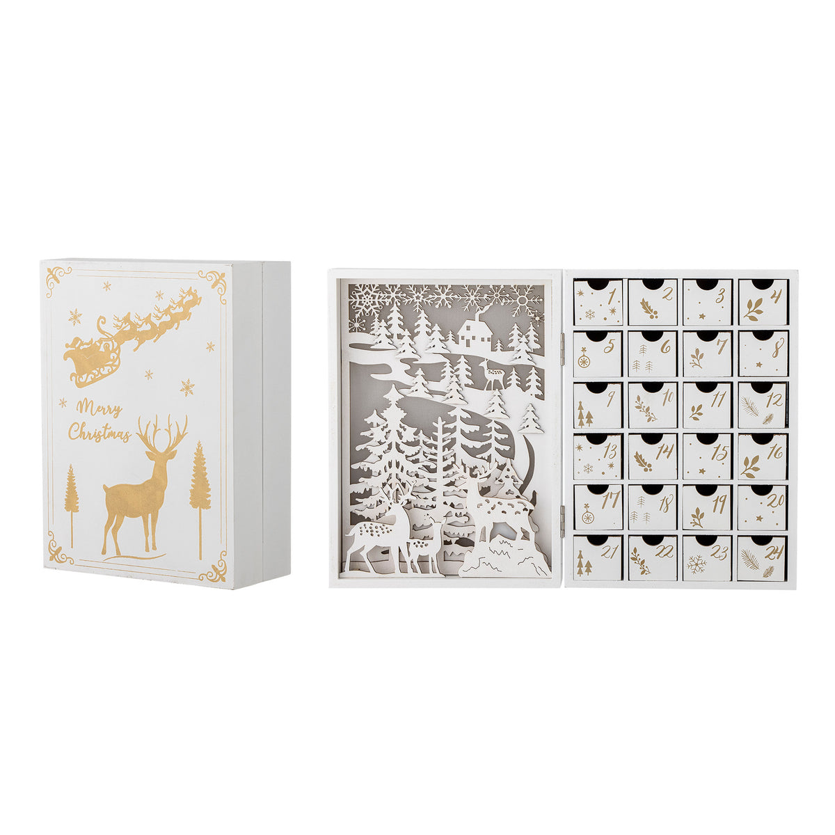 Elimar Kalender mit Licht, Weiss, Sperrholz in Weiss präsentiert im Onlineshop von KAQTU Design AG. Kunstgegenstände ist von Bloomingville