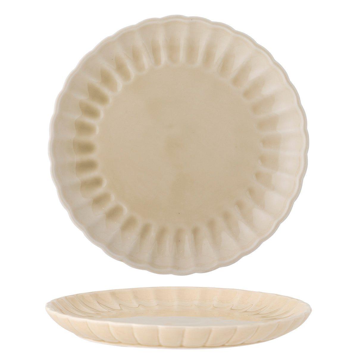 Runder Teller aus Steingut in Beige mit strukturiertem Rand und glasierter Oberfläche, Serie Latina von Bloomingville, Durchmesser 20 cm.
