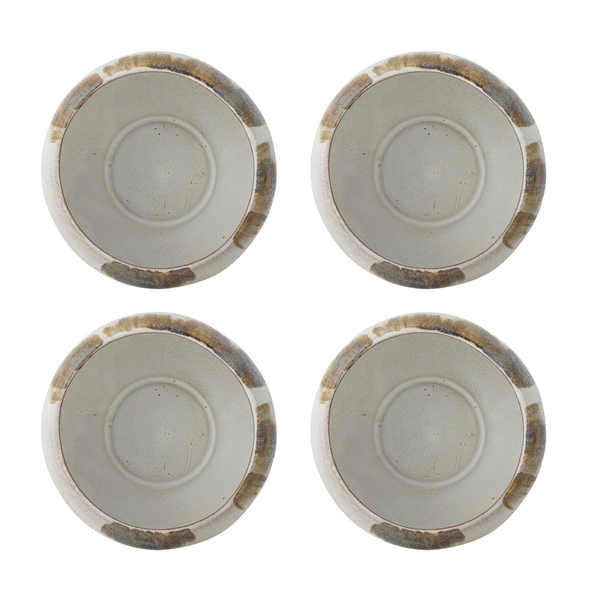 Runde beige Schale aus Steingut mit terrakottafarbenem Boden und reaktiver Glasur, Teil eines 4er-Sets der Serie Jade von Bloomingville
