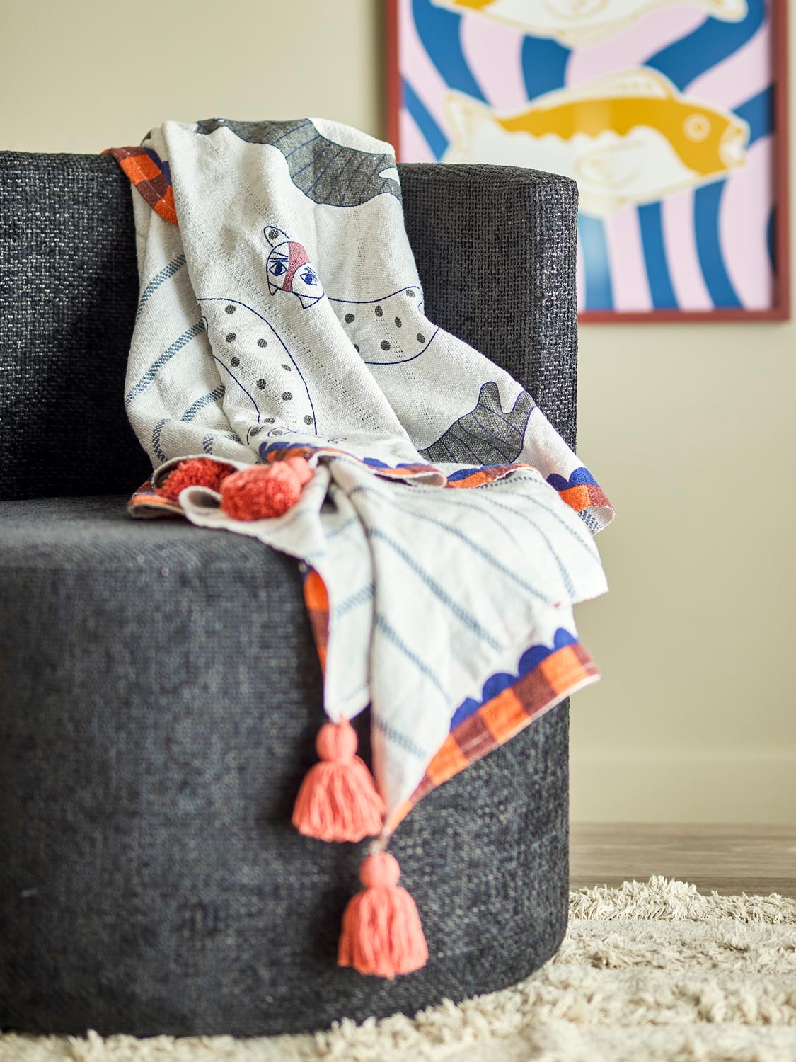 Missy Decke, Bunt, Recycelte Baumwolle in Multi präsentiert im Onlineshop von KAQTU Design AG. Bettüberwurf ist von Bloomingville