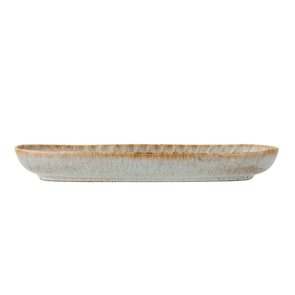 Längliche Servierplatte in Beige aus Steinzeug mit reaktiver Glasur, Fleur Serie von Creative Collection, Boho Chic Stil, für den Esstisch.