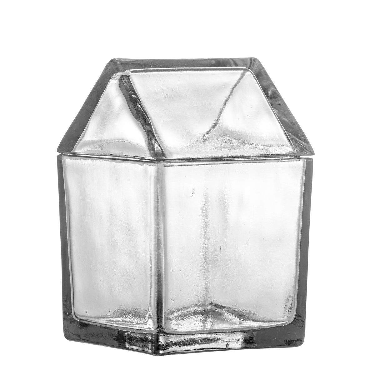 Bloomingville Elius Gefäss mit Deckel in Klar aus recyceltem Glas, Hausform mit dachförmigem Deckel, erhältlich in zwei Grössen als Krug.
