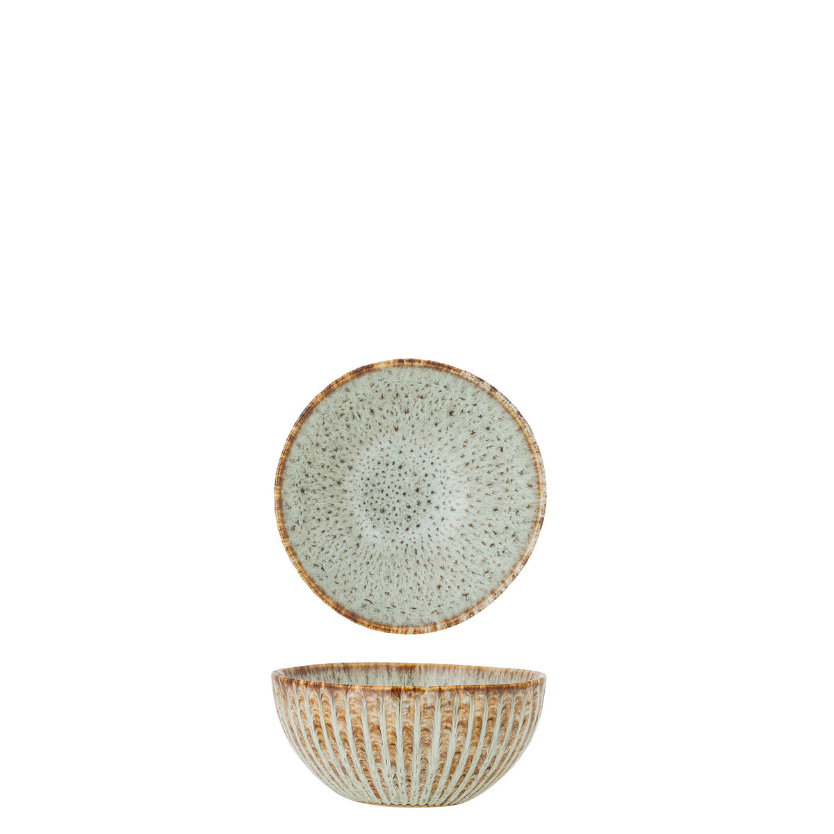 Runde Schale aus Steingut in Beige mit reaktiver Glasur, weiche Form, Serie Fleur von Creative Collection, auf hellem Hintergrund fotografiert
