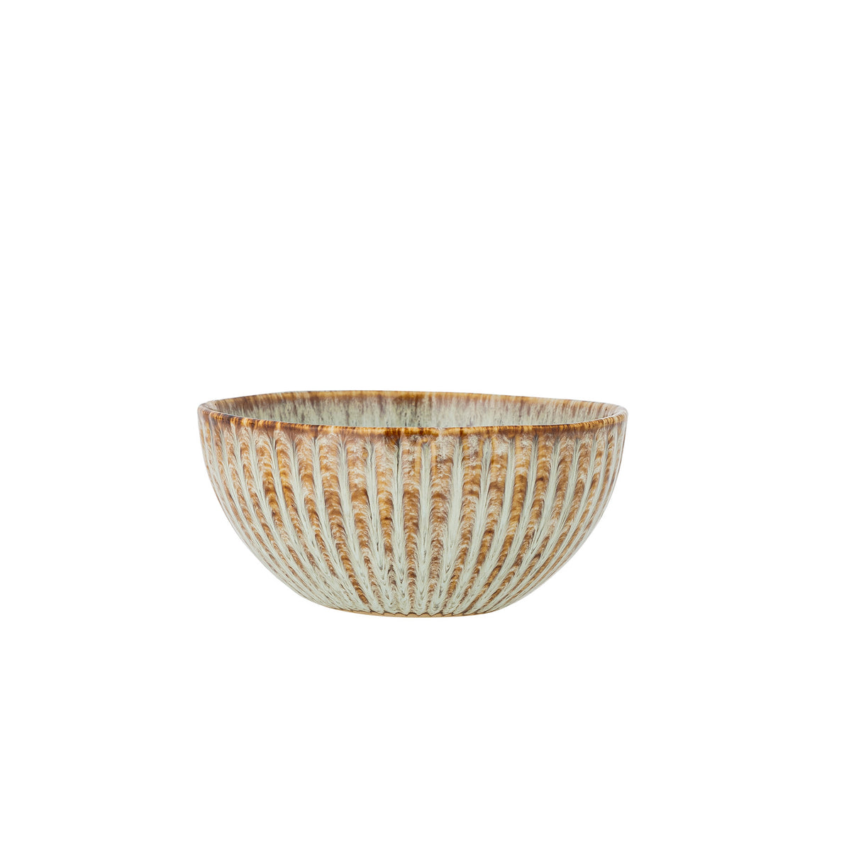 Runde Schale aus Steingut in Beige mit reaktiver Glasur, weiche Form, Serie Fleur von Creative Collection, auf hellem Hintergrund fotografiert