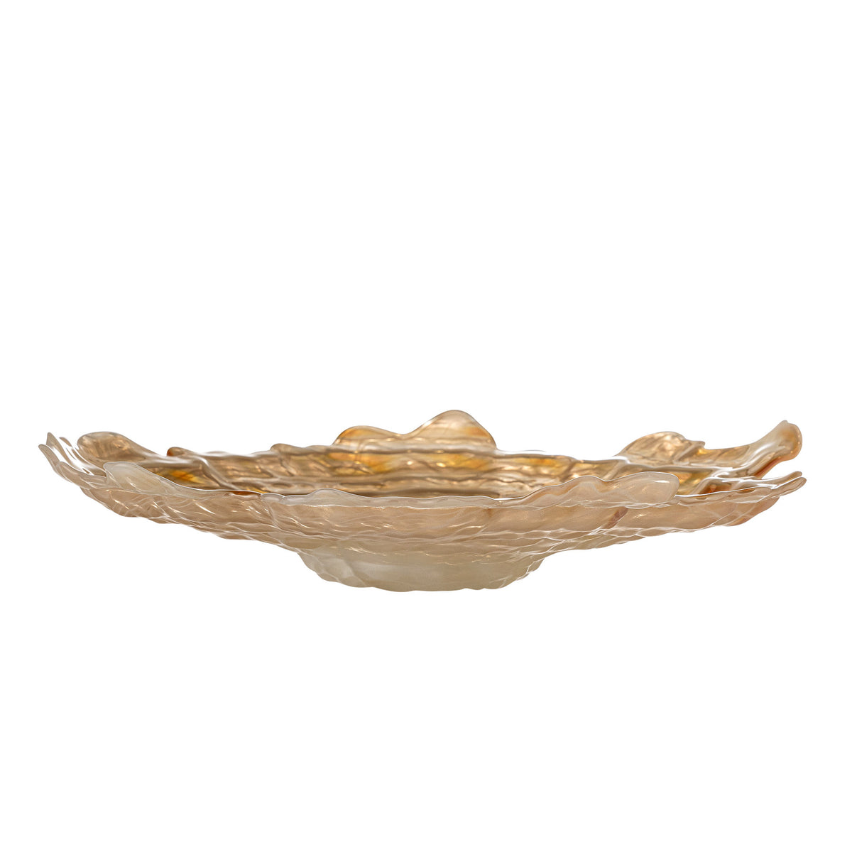 Asimi Schale, Beige, Glas von Bloomingville: runde Glasschale mit farbig besprühter, zart gewellter Oberfläche, Durchmesser 38 cm, Höhe 8.5 cm.