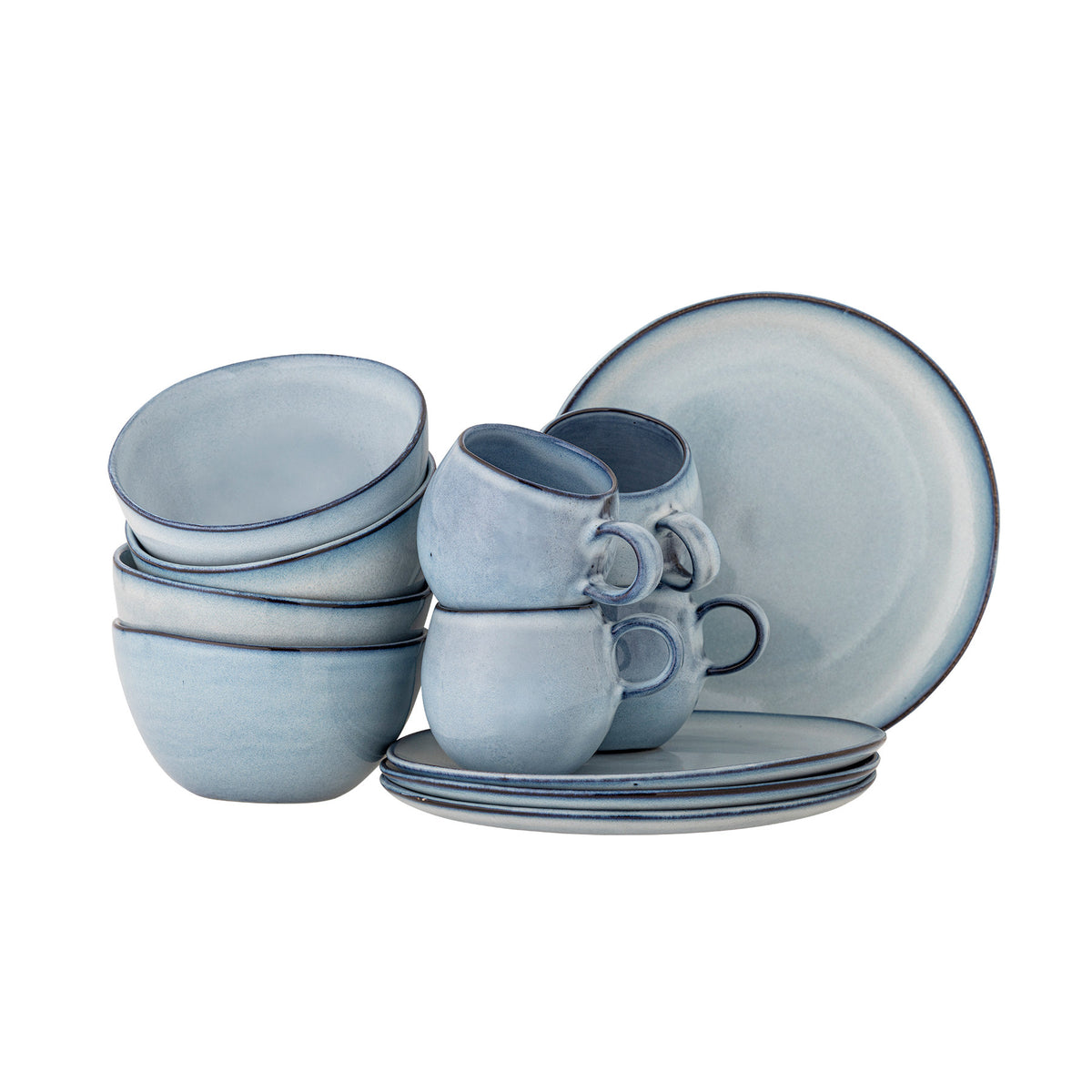 Sandrine Frühstück Set, Blau, Steingut in Blau präsentiert im Onlineshop von KAQTU Design AG. Geschirrset ist von Bloomingville