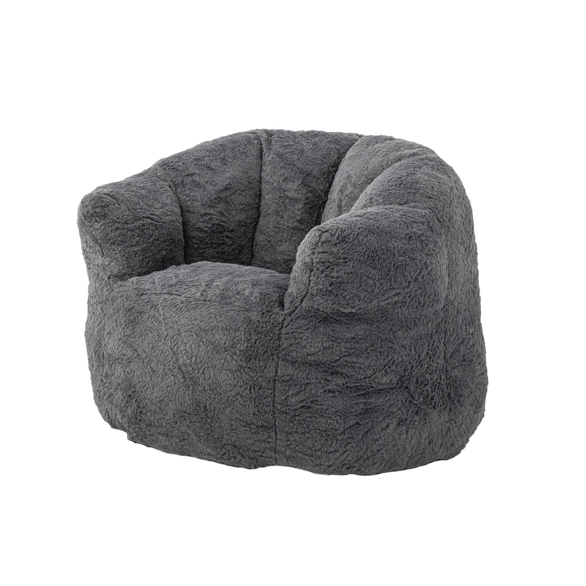 Grauer Loungesessel Kari aus gewebtem Polyester mit runder, stark gepolsterter Silhouette und voluminöser Form für das Kinderzimmer.