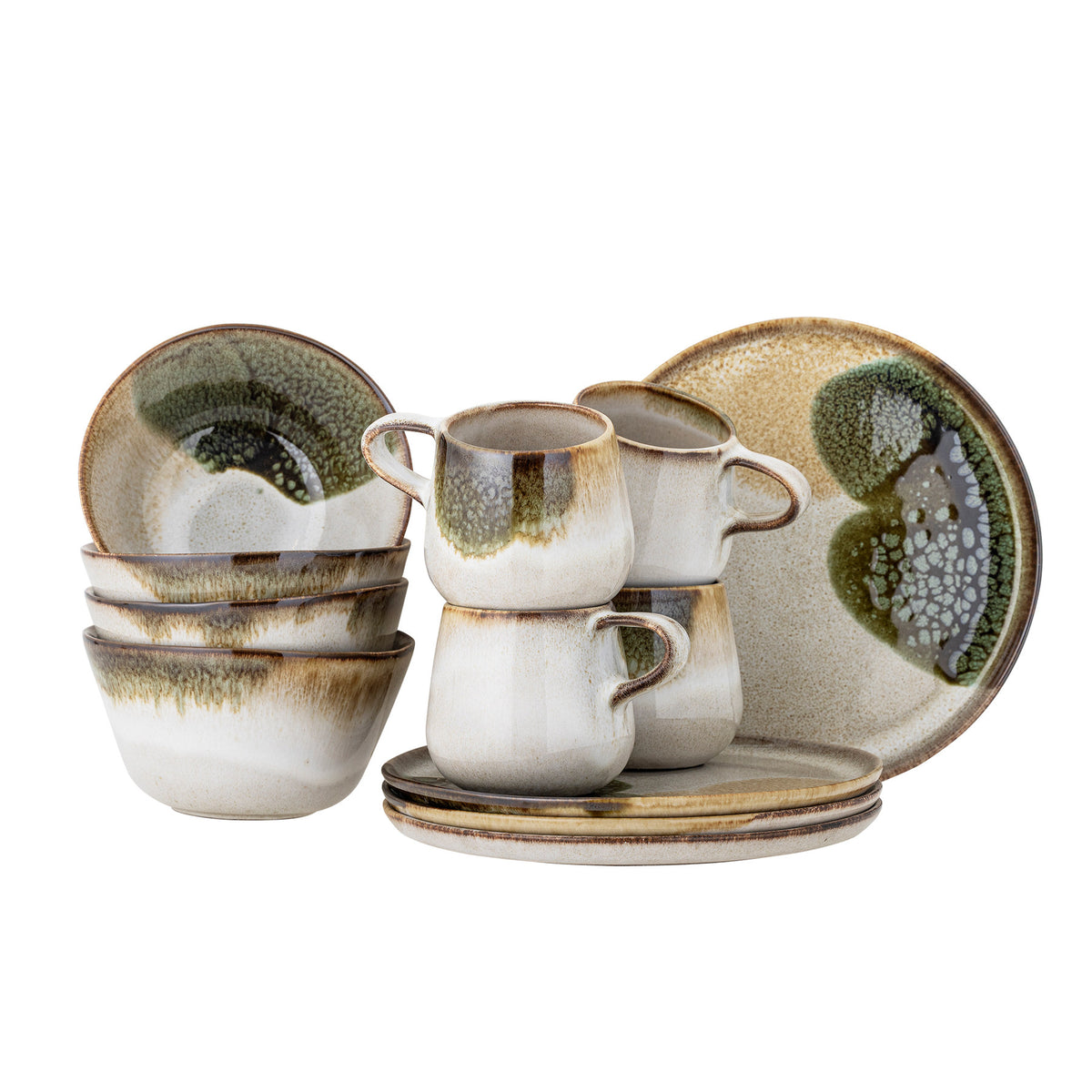Jules Frühstück Set, Grün, Steingut in Green präsentiert im Onlineshop von KAQTU Design AG. Geschirr ist von Bloomingville