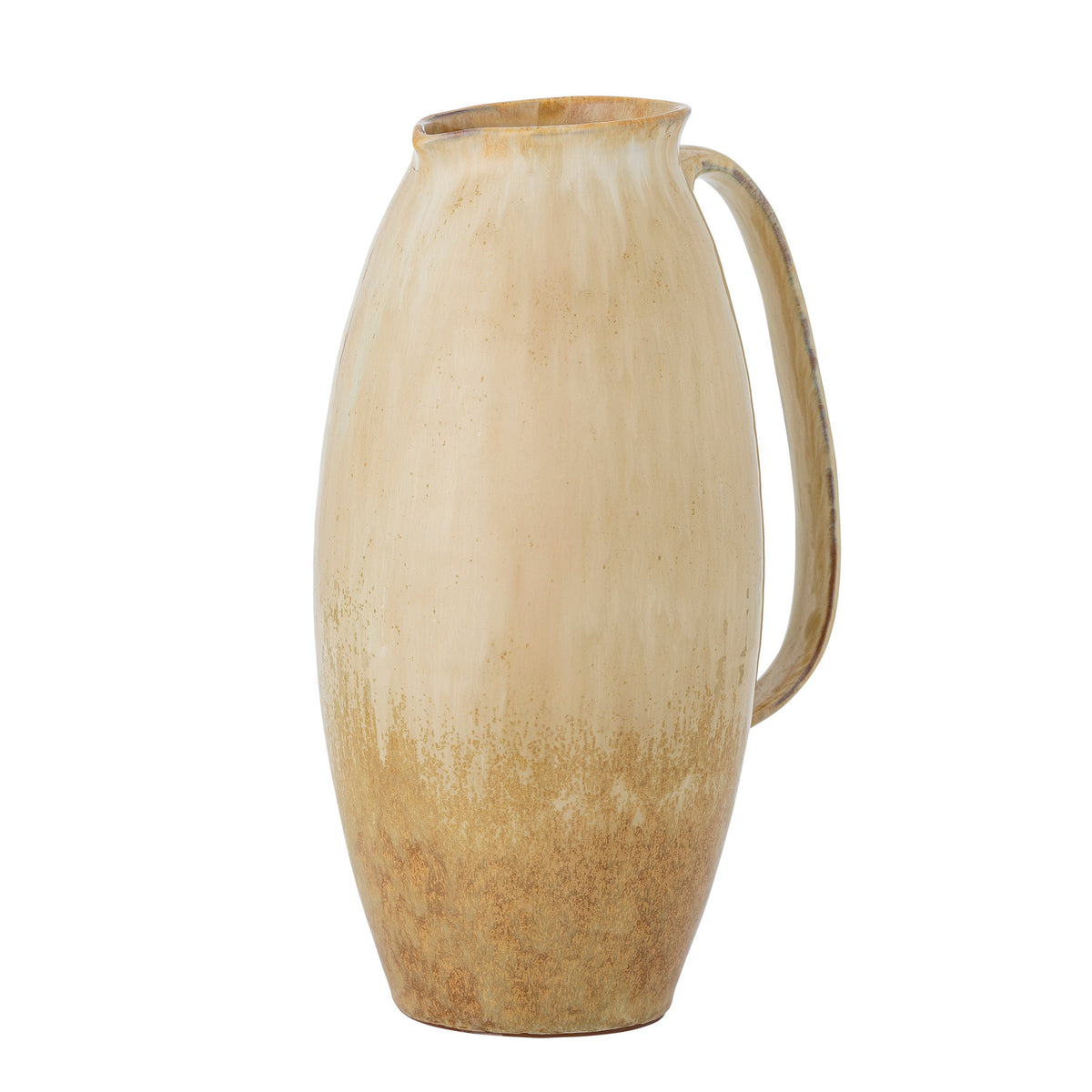 Saskia Deko-Vase in Beige aus Steingut von Bloomingville, kannenförmig mit gesprenkeltem Muster, das nach unten dunkler wird.