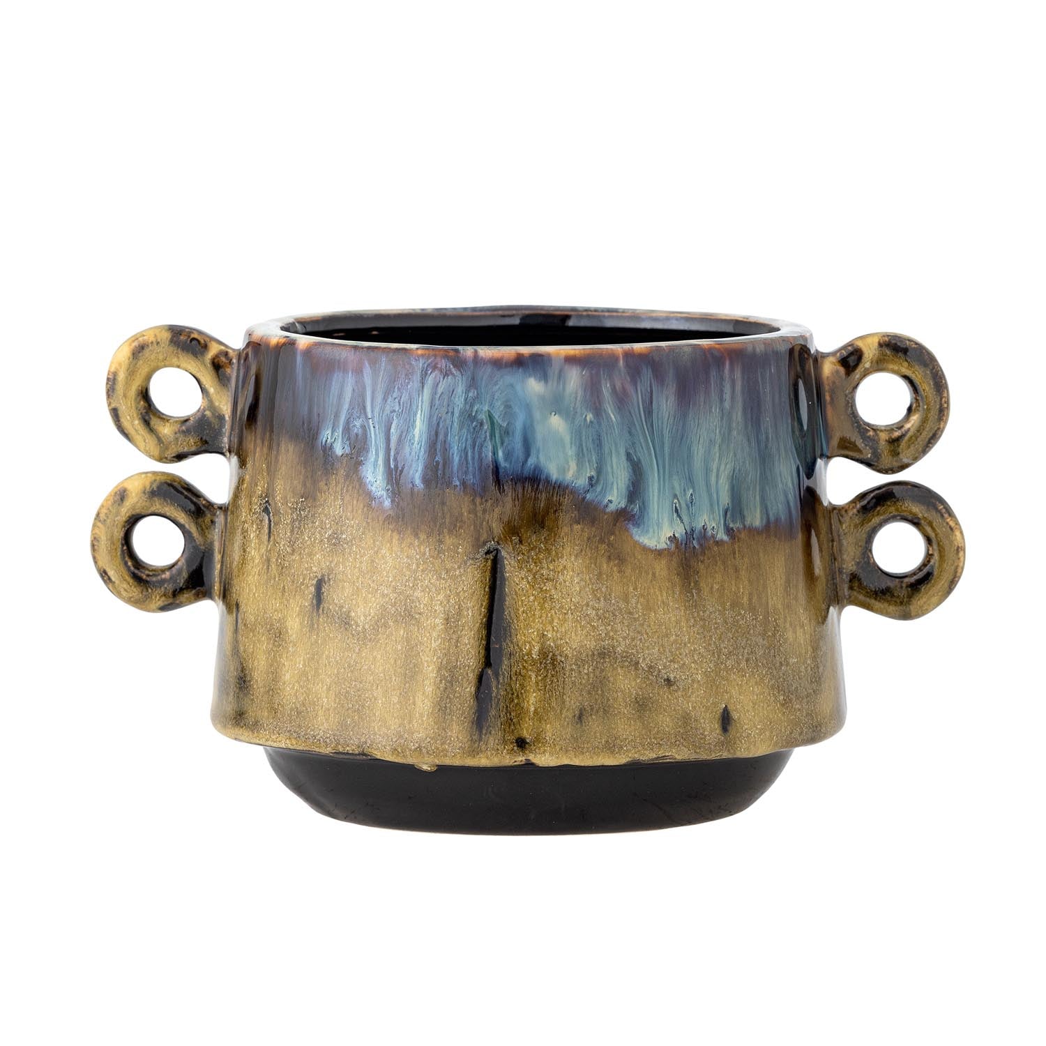 Gestalten Sie Ihr Zuhause mit dem Walton Blumentopf in Blau. Dieses stilvolle Steingut-Gefäß begeistert durch seine individuelle Glasur und das besondere Tigermotiv.