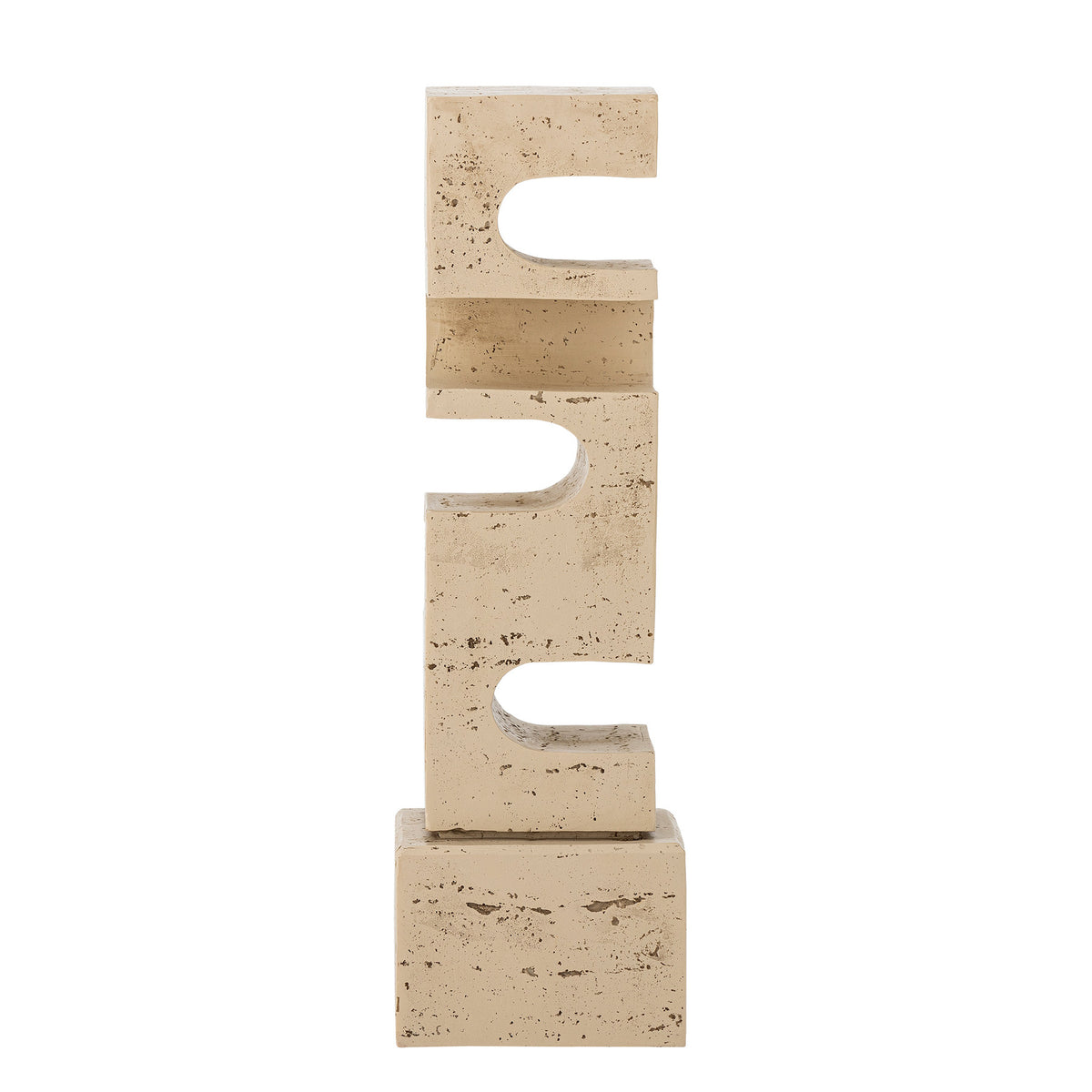 Hallam Deko von Bloomingville in Beige aus Polyresin, grafische Skulpturform mit Oberfläche, die an Naturstein erinnert, Grösse 10x10x34 cm.