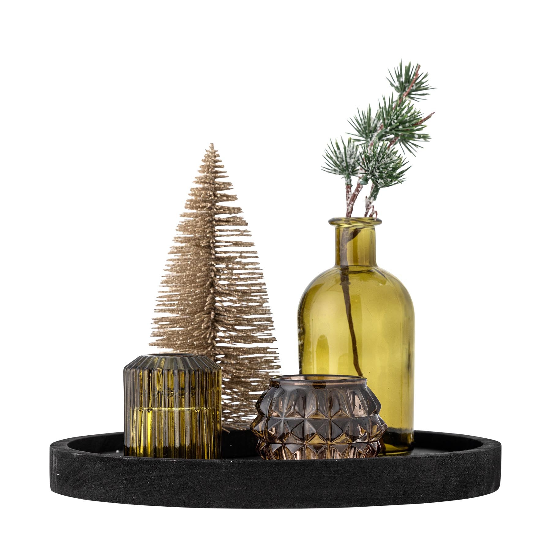 Sanga Tablett mit Teelichthaltern, Grün, Glas in Green präsentiert im Onlineshop von KAQTU Design AG. Kerzenständer ist von Bloomingville