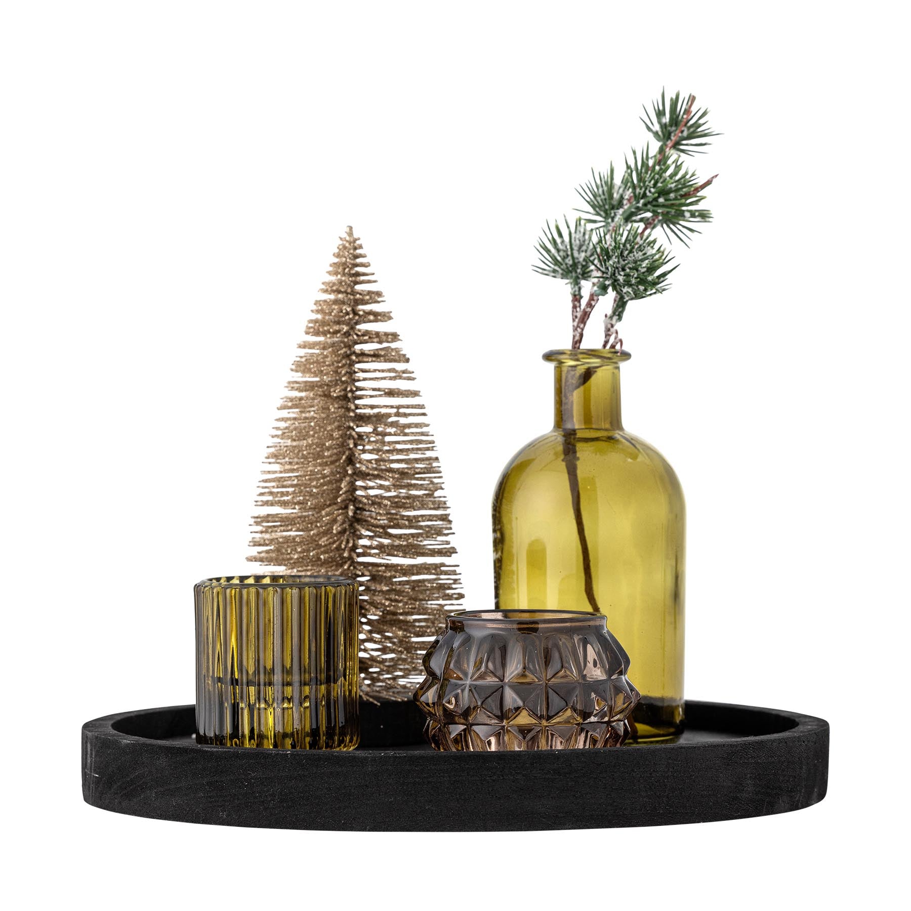 Sanga Tablett mit Teelichthaltern, Grün, Glas in Green präsentiert im Onlineshop von KAQTU Design AG. Kerzenständer ist von Bloomingville