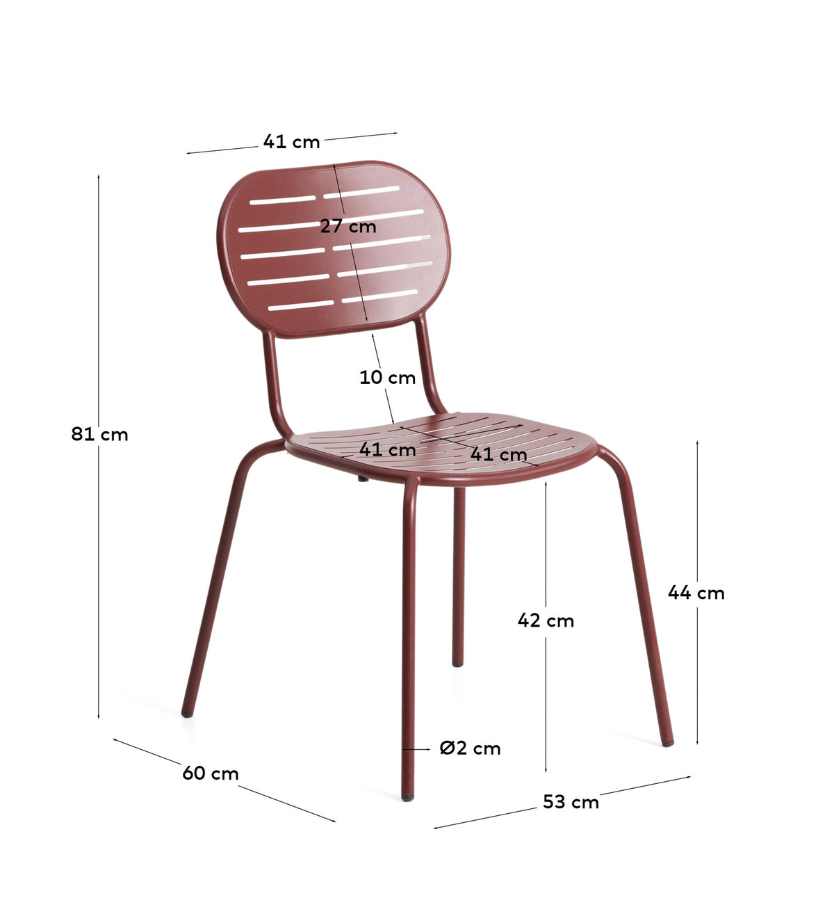 Stapelbarer Outdoor-Stuhl Brai aus verzinktem Stahl in Granatrot in Rot präsentiert im Onlineshop von KAQTU Design AG. Gartenstuhl ist von Kave Home
