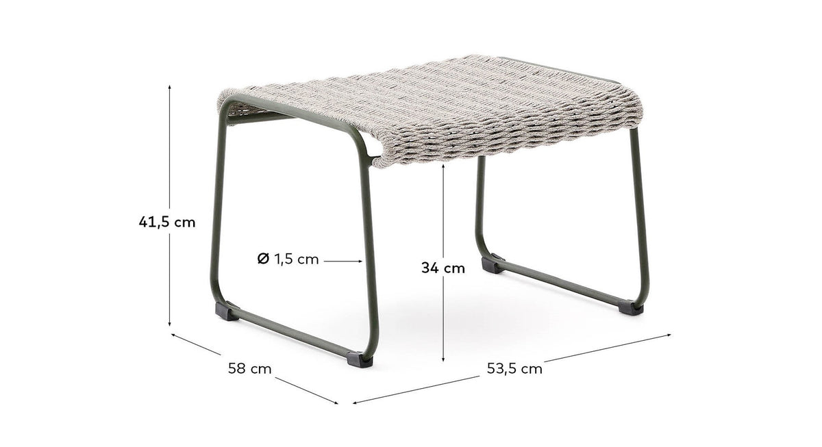 Fussablage Maurina aus grün verzinktem Stahl mit écrufarbenem und grauem Seil 58 x 52,5 cm in Dunkelgrün, Hellgrau präsentiert im Onlineshop von KAQTU Design AG. Hocker Outdoor ist von Kave Home
