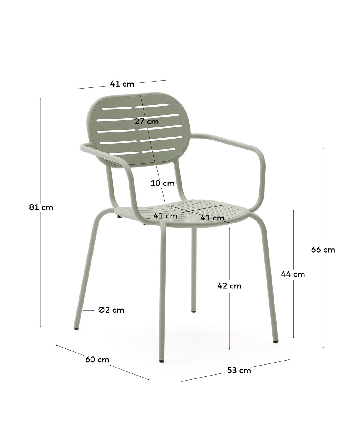 Stapelbarer Outdoor-Stuhl Brai mit Armlehnen aus verzinktem Stahl in Türkis in Hellgrün, Blau präsentiert im Onlineshop von KAQTU Design AG. Gartenstuhl mit Armlehnen ist von Kave Home