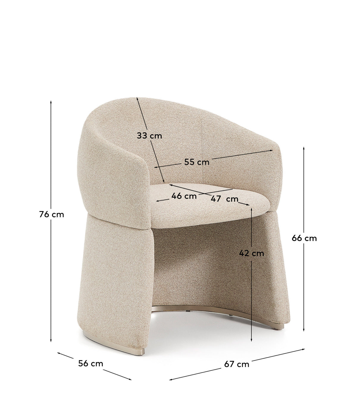 Stuhl Bosca mit beiger Chenille in Beige präsentiert im Onlineshop von KAQTU Design AG. Stuhl mit Armlehne ist von Kave Home