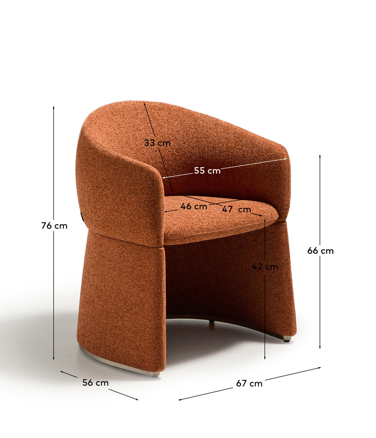 Stuhl Bosca mit terrakottafarbener Chenille in Terrakotta präsentiert im Onlineshop von KAQTU Design AG. Stuhl mit Armlehne ist von Kave Home