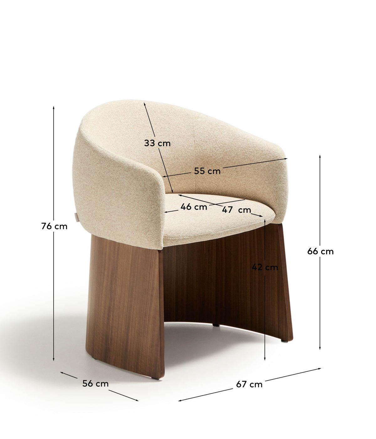 Stuhl Bosca mit beigefarbener Chenille und Nussbaumfurnier FSC 100% in Beige präsentiert im Onlineshop von KAQTU Design AG. Stuhl mit Armlehne ist von Kave Home