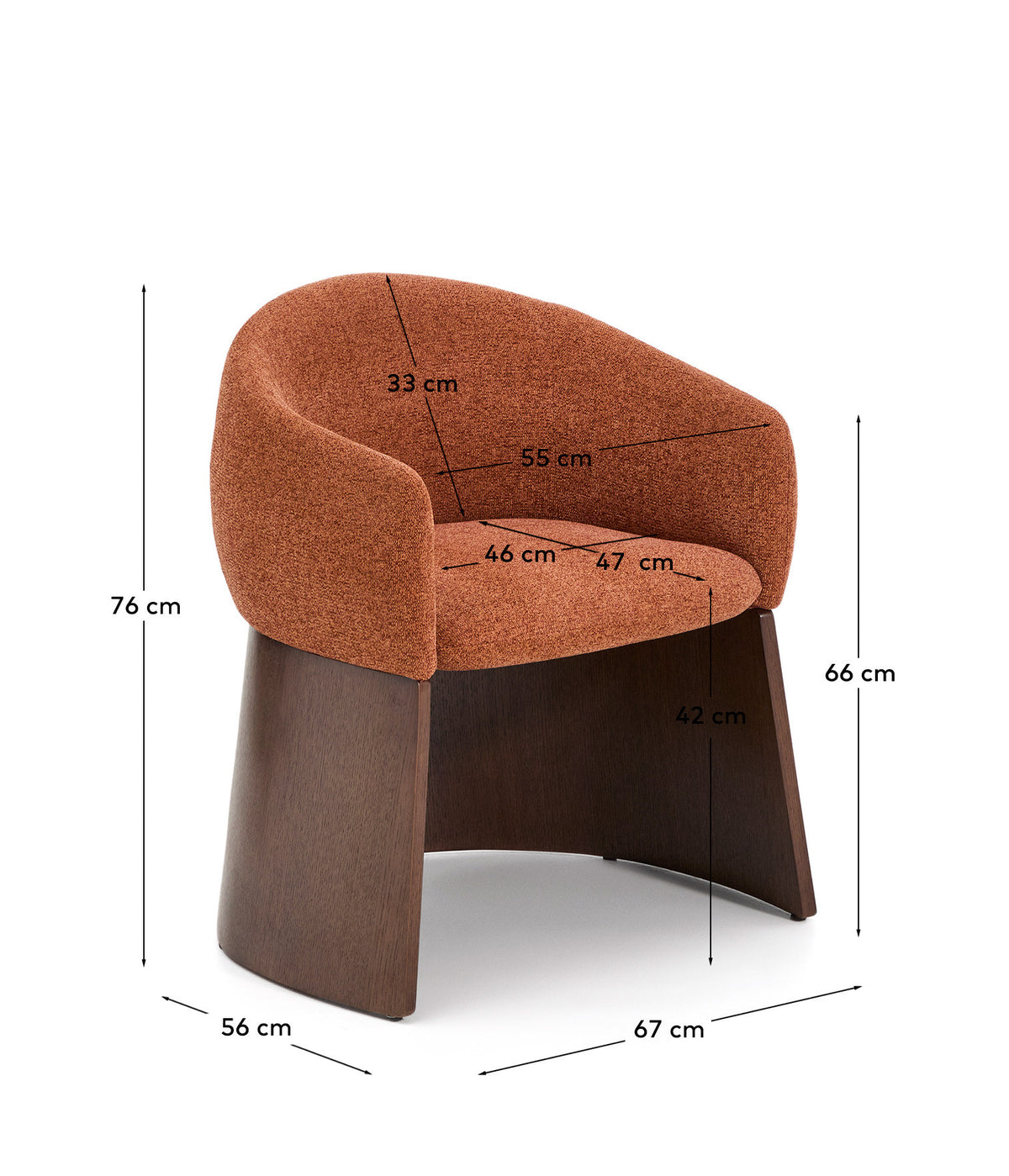 Stuhl Bosca mit terrakottafarbener Chenille und Nussbaumfurnier FSC 100% in Terrakotta präsentiert im Onlineshop von KAQTU Design AG. Stuhl mit Armlehne ist von Kave Home
